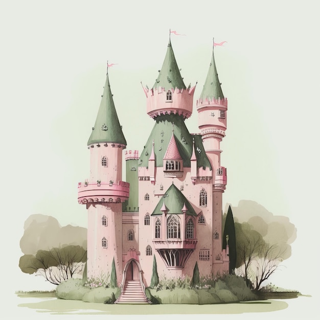 Viejo castillo dibujando colores pastel IA generativa