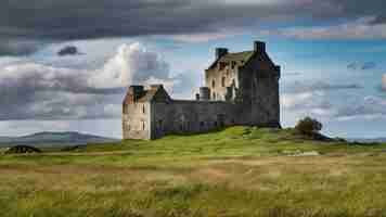 Foto viejo castillo irlandés de dunguaire y cielo nublado