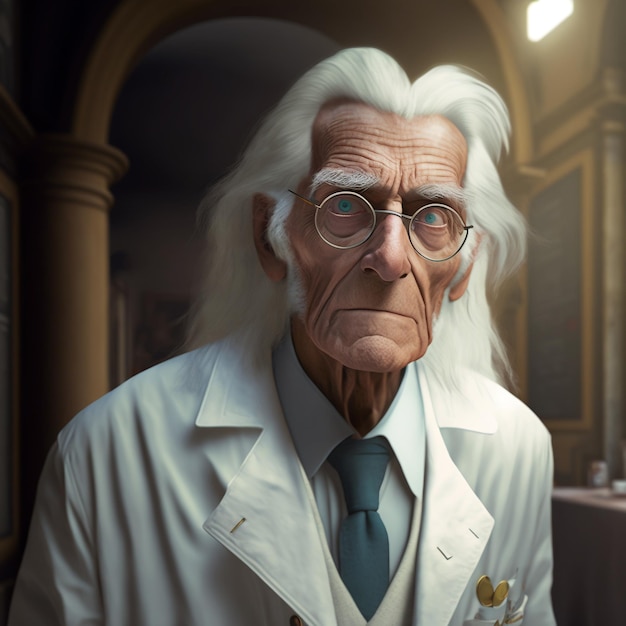 Viejo científico canoso con gafas