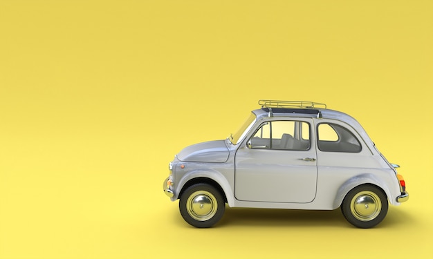 Foto viejo coche clásico italiano 500 gris sobre un amarillo