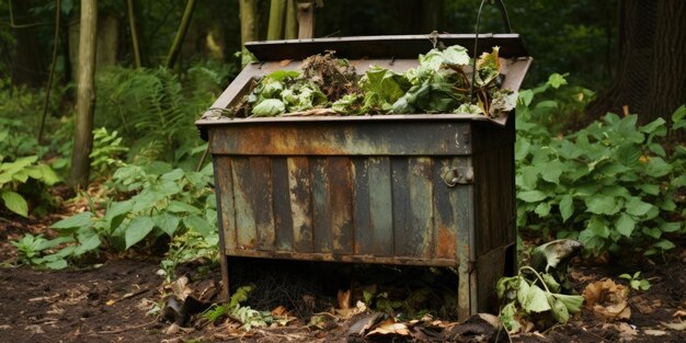 Foto viejo contenedor de compost de jardín para material orgánico