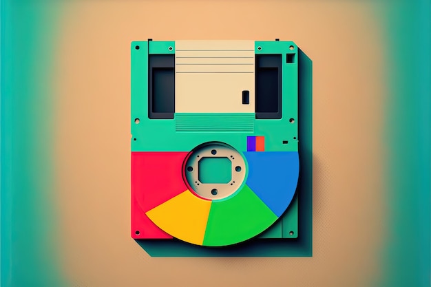 Viejo disquete de computadora, retro 80s, fondo. IA generativa