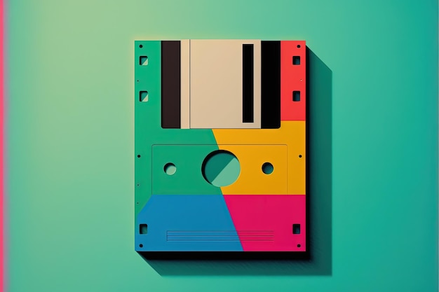 Viejo disquete de computadora, retro 80s, fondo. IA generativa