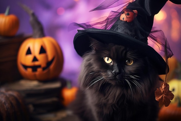 Un viejo gato con un disfraz de Halloween Papeles de pared de Halloween