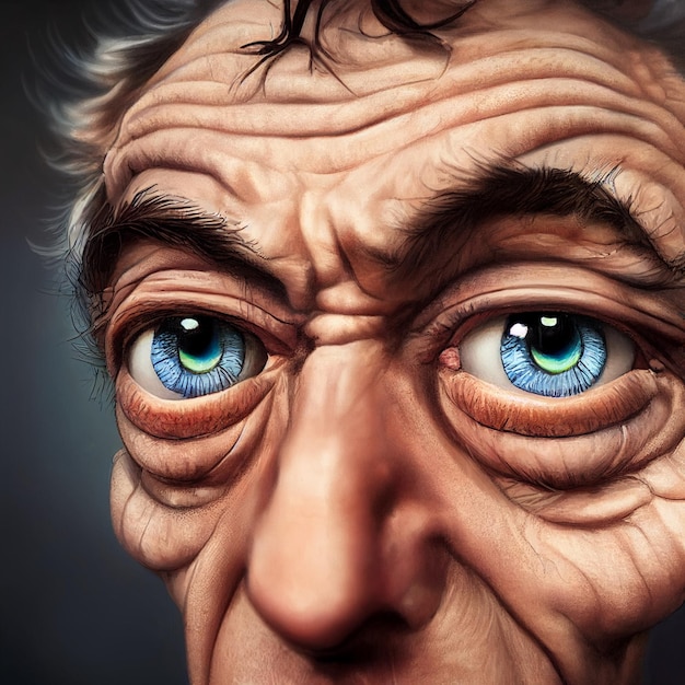 Viejo con grandes ojos azules retrato ilustración
