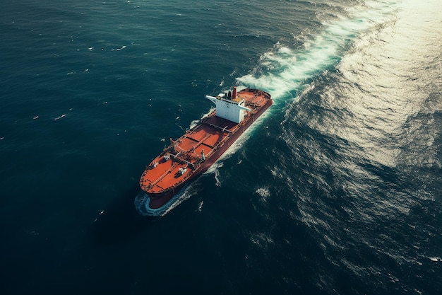 Un viejo granelero navega en el mar para comerciar en todo el mundo