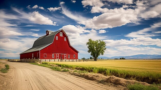 Foto el viejo granero rojo en un rancho de campo