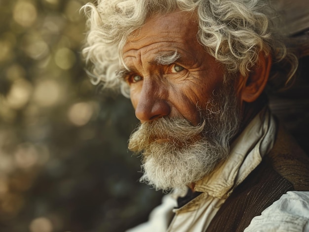 Viejo hombre blanco fotorrealista con ilustración vintage de pelo rubio rizado