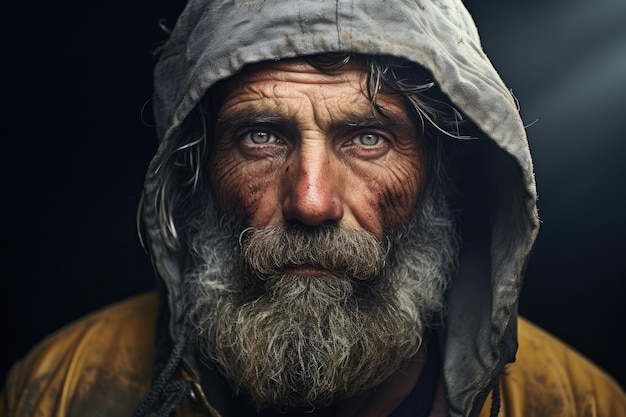 Viejo hombre triste invierno cara blanca barba de fondo retrato adulto persona de sexo masculino mayor sin hogar