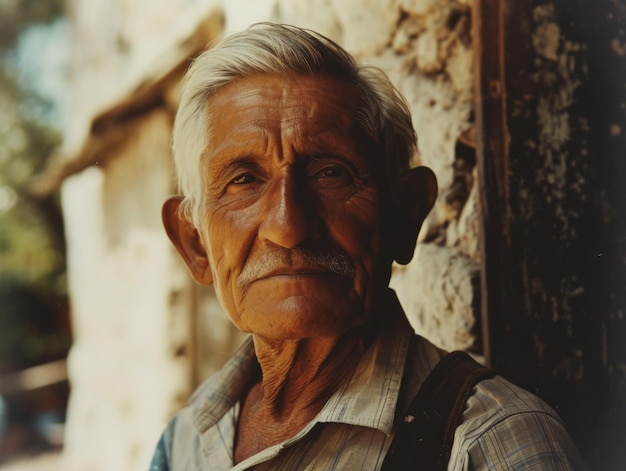 Viejo latino fotorrealista con ilustración vintage de cabello lacio rubio