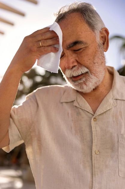 Viejo luchando con alta temperatura