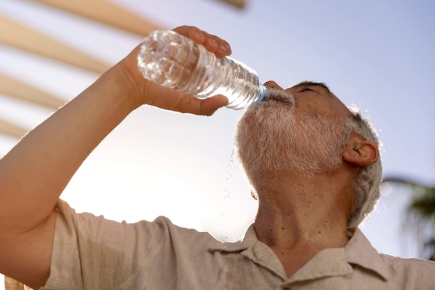 Viejo luchando con alta temperatura