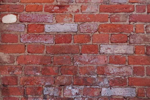 Viejo muro de ladrillo rojo en mal estado, fondo desgastado