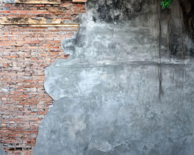 Viejo muro de ladrillo y viejo muro de cemento gris con color agrietado con el árbol en un poco de espacio