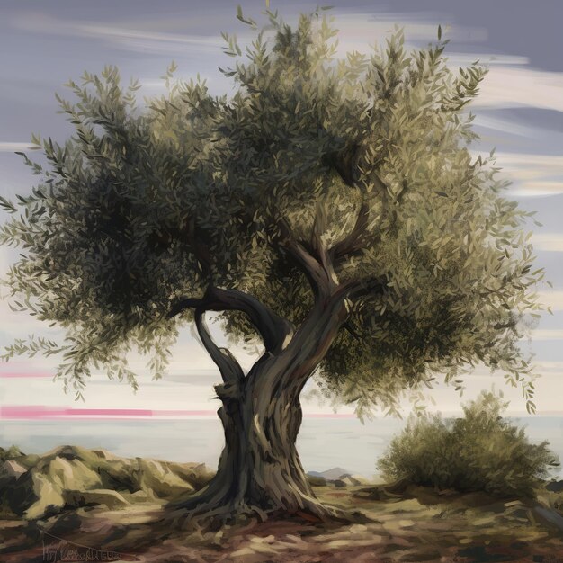 Foto viejo olivo antiguo en el olivar en el mediterráneo