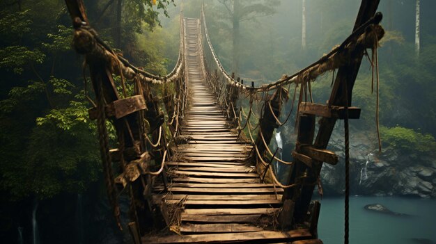 Foto viejo puente colgante de madera