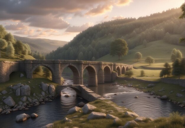 Foto viejo puente de piedra de la edad media