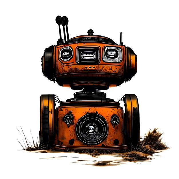 Viejo robot oxidado en el montón de chatarra