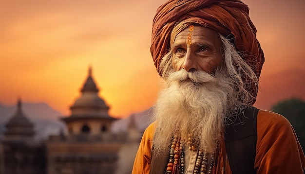 Un viejo sadhu indio durante Diwali en la India