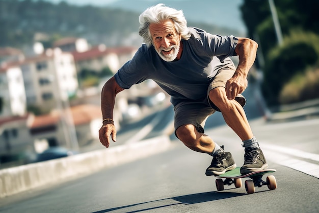 Viejo en skate generado por IA