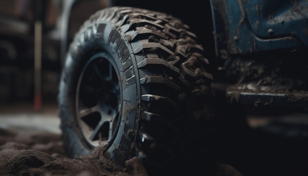 Un viejo y sucio tractor se mueve a través del barro impulsando la industria rural generada por inteligencia artificial