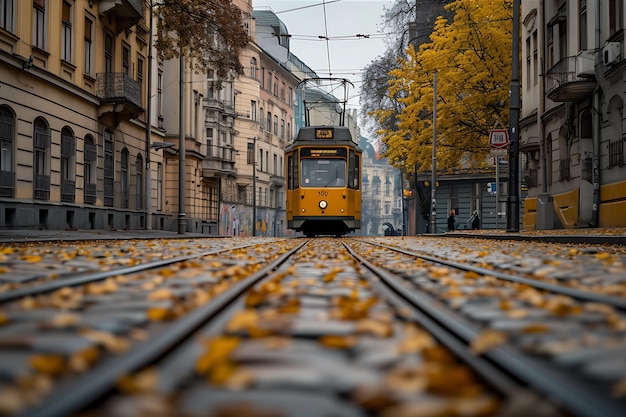 Foto el viejo tranvía atraviesa la ciudad