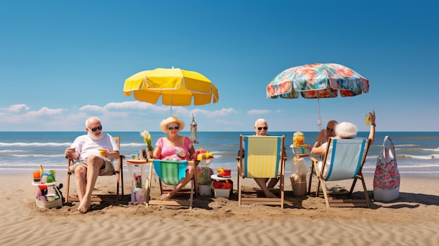 Foto los viejos se divierten en la playa.