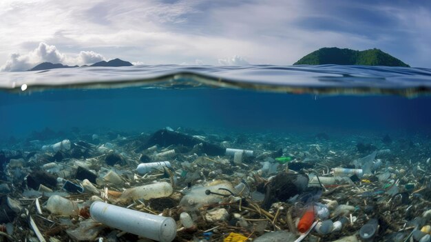 Foto viel plastikmüll im meerwasser