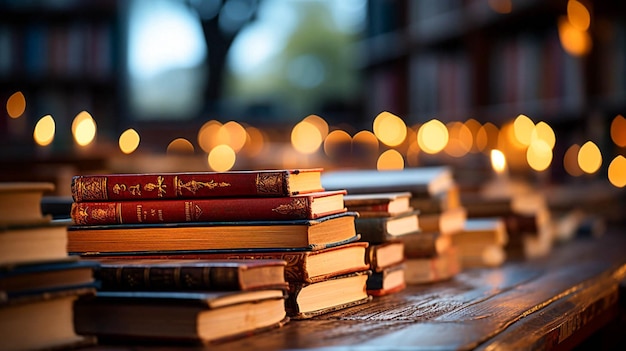 Foto viele arten von alten büchern und verschwommen in einem buchladen oder bibliothek verschwommen hintergrund-effekt