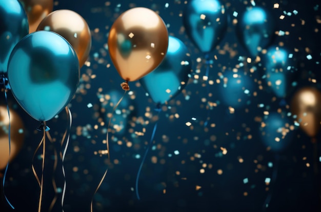 Foto viele blaue ballons schwimmen in der nähe des dunklen hintergrunds