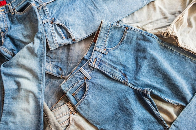 Viele Denim-Blue-Jeans-Hintergrund