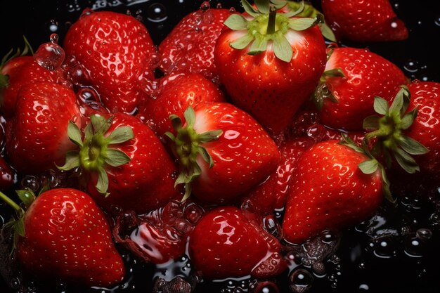 Viele frische Erdbeeren werden mit sauberem Wasser gewaschen