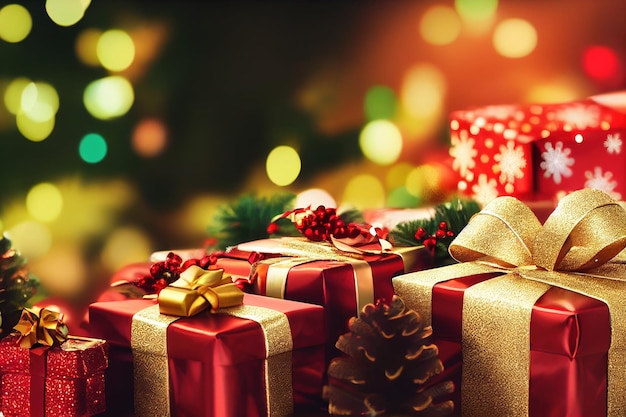 Viele Geschenkboxen für frohe Weihnachten und Neujahr 2023, spektakuläre Feier mit dekorativen Verzierungen auf dem Geschenk, um es Familie und Freunden am Weihnachtstag 3D-Illustration zu schenken