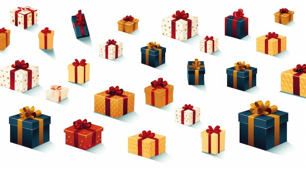Viele Geschenkkisten mit weißem Hintergrund