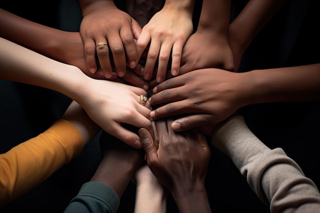 Foto viele hände verschiedener rassen und ethnien schlossen sich zusammen