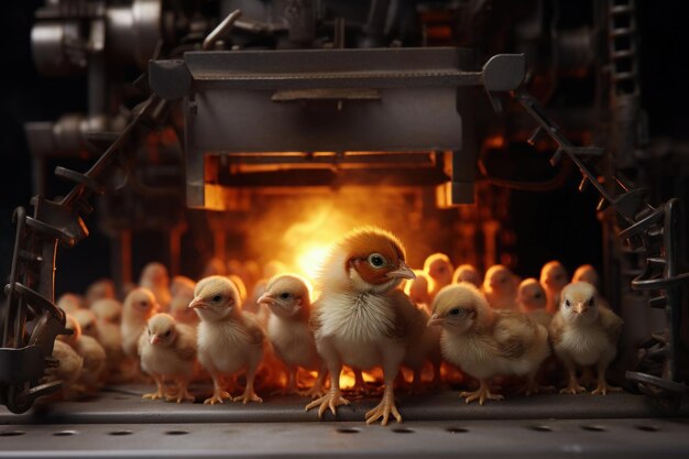 Foto viele hühner in einem fantastischen futuristischen inkubator