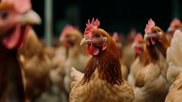 Viele Hühner schauen in die Kamera Generative KI