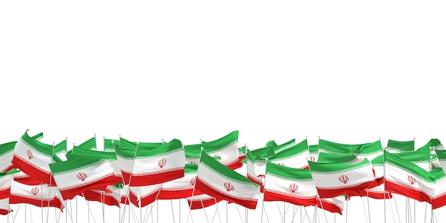 Foto viele iranische flaggen auf weißem hintergrund