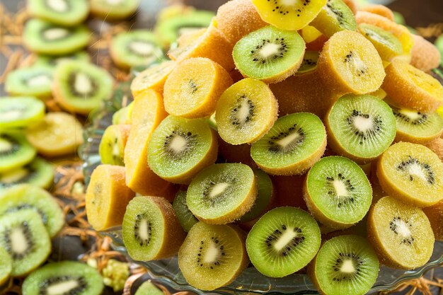 Viele kandierte Kiwi-Fruchtscheiben