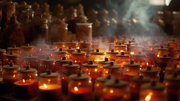 Viele Kerzen im Tempel Generative KI