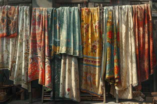 Viele Kleidungsstücke auf dem Straßenmarkt in Baa auf einem Kleidungsregal Ai generative