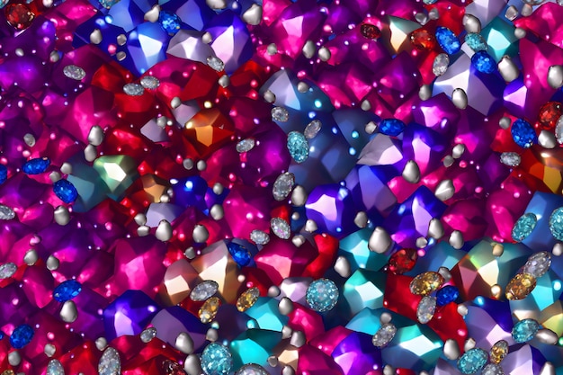 Foto viele kleine rubin- und diamantsteine, luxuriöser hintergrund, neuronale netzwerk-ki generiert
