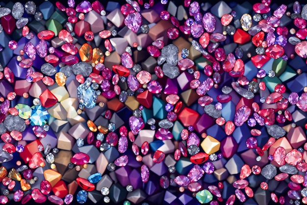 Viele kleine Rubin- und Diamantsteine, luxuriöser Hintergrund, neuronale Netzwerk-KI generiert