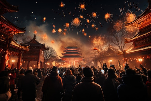 Viele Menschen feiern die Ankunft des chinesischen Neujahrs.