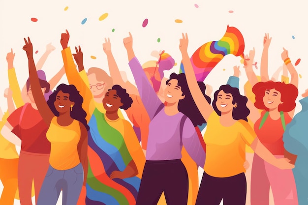 Viele Menschen feiern gemeinsam im Pride Day Illustrationsgrafikdesign