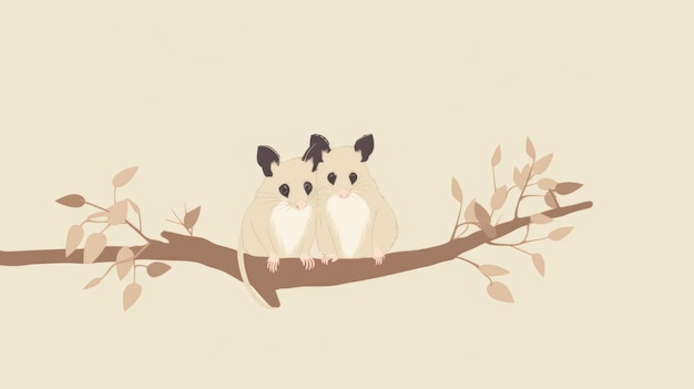 Viele minimalistische Illustrationen mit Opossums in beige Farbe