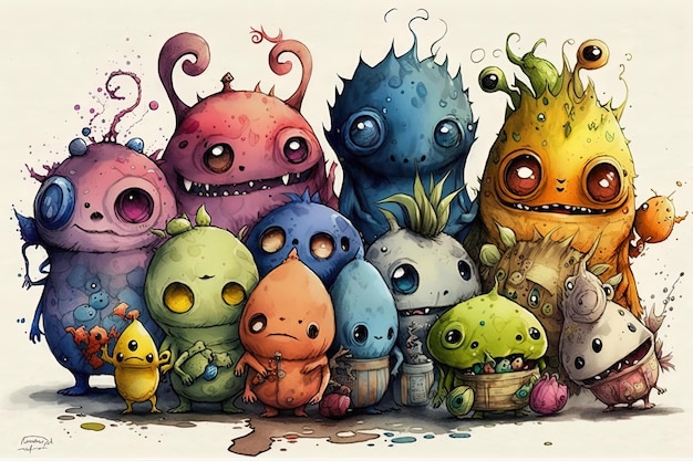 Viele niedliche kleine Monsterillustrationen