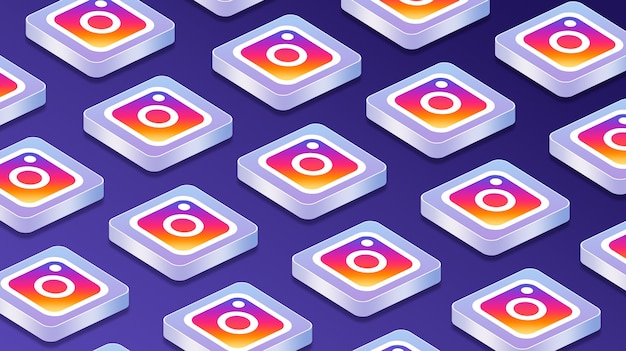 Viele Plattformen mit Instagram-Logo-Symbolen für soziale Netzwerke 3d