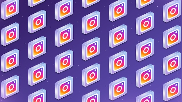 Viele Plattformen mit Instagram-Logo-Symbolen für soziale Netzwerke 3d