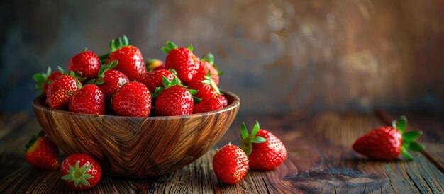 Viele reife Erdbeeren in einer Holzschüssel